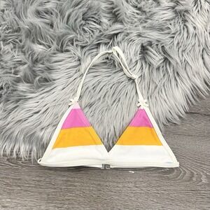 Toobydoo Girls Bikini Top Pink-Orange-Cream Stripe Adjustable Size 9/10